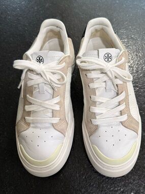 Tory Burch Ladybug White Leather & Beige Suede Sneakers 8.5